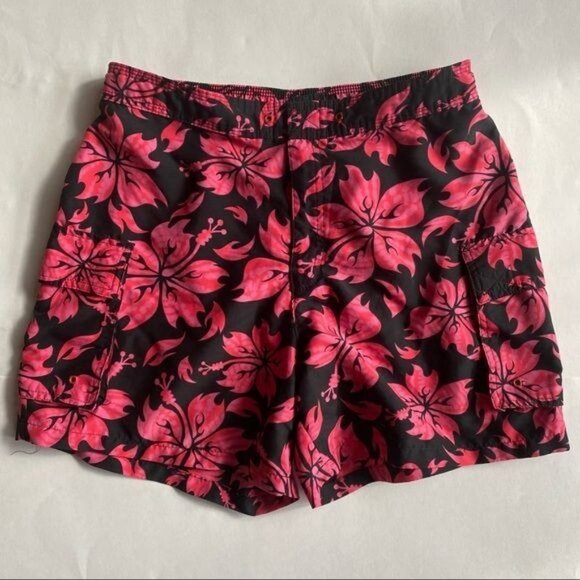 Catalina Black and Pink Floral Hawaiian Style Shorts Size M - Picture 10 of 11